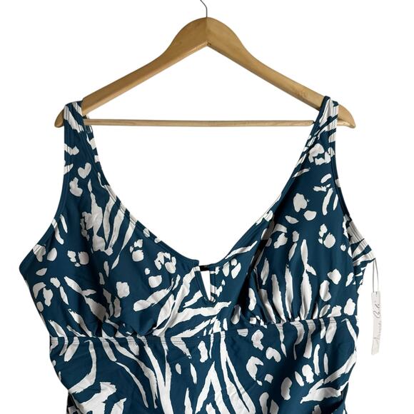Anne Cole V-Wire Blue Jungle Fever Print One Piece Swimsuit Plus Size 24W - Picture 4 of 11